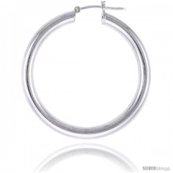 Sterling Silver Italian 4mm Tube Hoop Earrings, 1 1/2 in (37 mm)