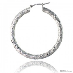 Sterling Silver Italian 3mm Tube Hoop Earrings Candy Striped Diamond Cut, 1 1/2 in Diameter