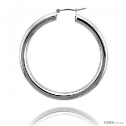 Sterling Silver Italian 4mm Tube Hoop Earrings, 1 3/4 in (43 mm)