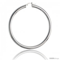 Sterling Silver Italian 4mm Tube Hoop Earrings, 2 3/8 in (60 mm)