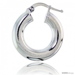 Sterling Silver Italian 5mm Tube Hoop Earrings, 3/4 in (20 mm)