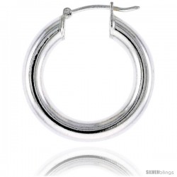 Sterling Silver Italian 5mm Tube Hoop Earrings, 1 in (25 mm)