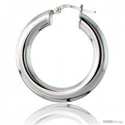 Sterling Silver Italian 5mm Tube Hoop Earrings, 1 1/4 in (30 mm)