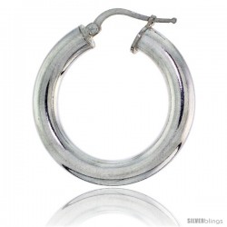 Sterling Silver Italian 5mm Tube Hoop Earrings, 1 1/4 in (32 mm)