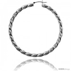 Sterling Silver Italian 4mm Twisted Tube Hoop Earrings, 2 3/8 in (60 mm)