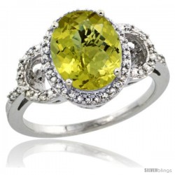 10k White Gold Diamond Halo Lemon Quartz Ring 2.4 ct Oval Stone 10x8 mm, 1/2 in wide