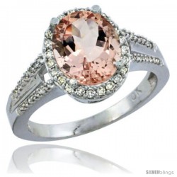 14k White Gold Ladies Natural Morganite Ring oval 10x8 Stone Diamond Accent