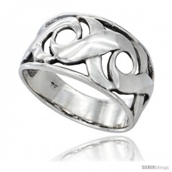 Sterling Silver Swirl Wedding Band Ring 1/2 in wide