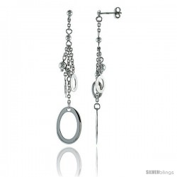 Sterling Silver Oval Post Earrings, w/ Rolo chain, 2 9/16 (65 mm)
