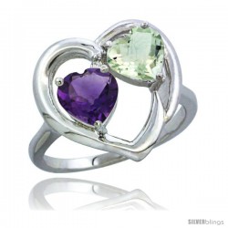 10K White Gold Heart Ring 6mm Natural Amethyst & Green Amethyst Diamond Accent