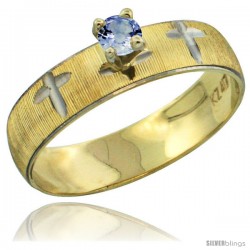 10k Gold Ladies' Solitaire 0.25 Carat Light Blue Sapphire Engagement Ring Diamond-cut Pattern Rhodium Accent, -Style 10y508er