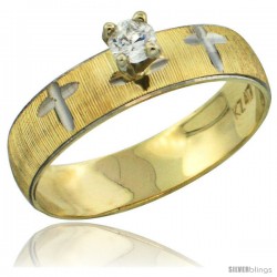 10k Gold Ladies' Solitaire 0.25 Carat White Sapphire Engagement Ring Diamond-cut Pattern Rhodium Accent, 3/16 -Style 10y508er