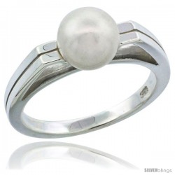 Sterling Silver Grooved Pearl Ring 1/8 in. (3 mm) wide