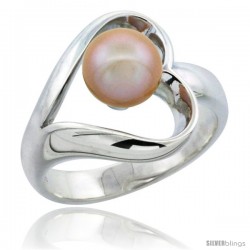 Sterling Silver Fancy Heart Cut Out Pearl Ring 19/32 in. (15 mm) wide