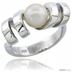 Sterling Silver Twirl Spiral Pearl Ring 5/16 in. (8 mm) wide