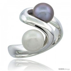 Sterling Silver Double Pearl Swirl Ring 5/8 in. (16 mm) wide