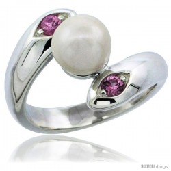 Sterling Silver Pink CZ Pearl Ring 19/32 in. (15 mm) wide