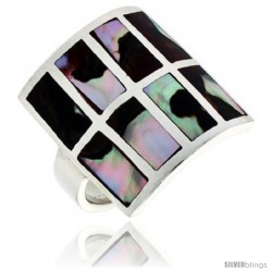 Sterling Silver Square-shaped Shell Ring, w/Colorful Mother of Pearl Inlay, 7/8" (22 mm) wide