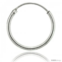 Sterling Silver Endless Hoop Earrings for men and women, thin 1 mm tube 1/2 in round