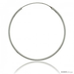 Sterling Silver Endless Hoop Earrings, thin 1 mm tube 1 3/4 in round