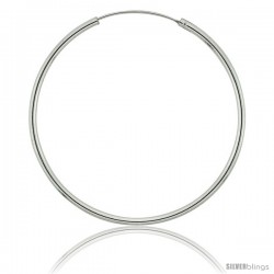 Sterling Silver Thin Endless Hoop Earrings, thin 1 mm tube 2 in round