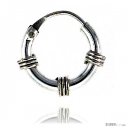 Sterling Silver Bali Style Endless Hoop Earrings, 2 mm tube 1/2 in round