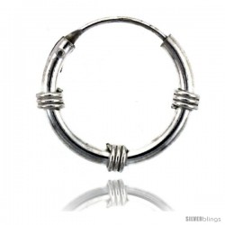 Sterling Silver Bali Style Endless Hoop Earrings, 2 mm tube 3/4 in round