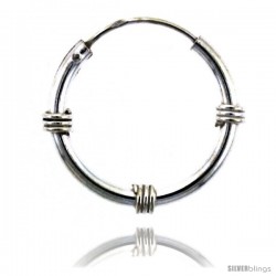 Sterling Silver Bali Style Endless Hoop Earrings, 2 mm tube 3/4 in round -Style He220b