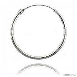 Sterling Silver Endless Hoop Earrings, 2 mm tube 1 1/4 in round