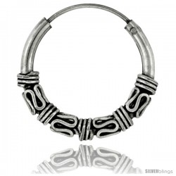 Sterling Silver Medium Bali Hoop Earrings, 7/8" diameter -Style Heb14