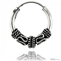 Sterling Silver Small Bali Hoop Earrings, 9/16" diameter