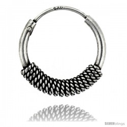 Sterling Silver Small Bali Hoop Earrings, 5/8" diameter -Style Heb24