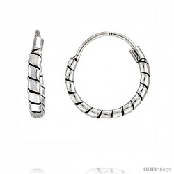 Sterling Silver Small Bali Hoop Earrings, 1/2" diameter -Style Heb31