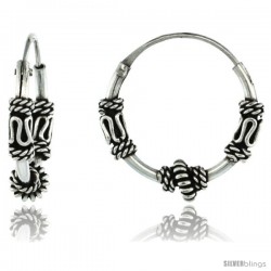 Sterling Silver Small Bali Hoop Earrings, 9/16" diameter -Style Heb36