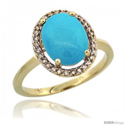 10k Yellow Gold Diamond Sleeping Beauty Turquoise Halo Ring 2.4 carat Oval shape 10X8 mm, 1/2 in (12.5mm) wide