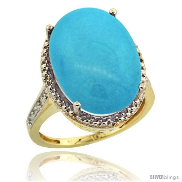 10k Yellow Gold Diamond Sleeping Beauty Turquoise Ring 13.56 Carat Oval ...