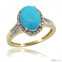 10k Yellow Gold Diamond Sleeping Beauty Turquoise Ring 2.4 ct Oval Stone 10x8 mm, 1/2 in wide