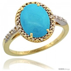 10k Yellow Gold Diamond Sleeping Beauty Turquoise Ring 2.4 ct Oval Stone 10x8 mm, 1/2 in wide -Style Cy918111