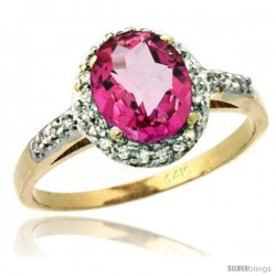 14k Yellow Gold Diamond Pink Topaz Ring Oval Stone 8x6 mm 1.17 ct 3/8 in wide