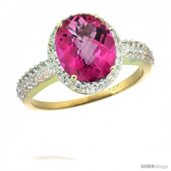 14k Yellow Gold Diamond Pink Topaz Ring Oval Stone 10x8 mm 2.4 ct 1/2 in wide