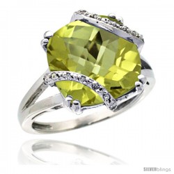 10k White Gold Diamond Lemon Quartz Ring 7.5 ct Cushion Cut 12 mm Stone, 1/2 in wide