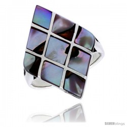 Sterling Silver Diamond-shaped Shell Ring, w/Colorful Mother of Pearl Inlay, 1 1/8" (29 mm) wide