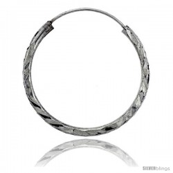 Sterling Silver Diamond Cut Hoop Earrings, 1" Diameter