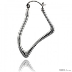 Sterling Silver Fancy V-Shaped Hoop Earrings 1 1/2 in. (38 mm) tall