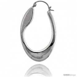 Sterling Silver Fancy Oval Hoop Earrings 1 5/8 in. (41 mm) tall