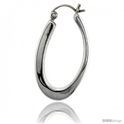 Sterling Silver Fancy Oval Hoop Earrings 1 1/4 in. (32 mm) tall