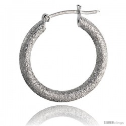 Sterling Silver Italian 3mm Tube Hoop Earrings Stardust finish, 7/8 in (23 mm)