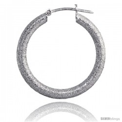 Sterling Silver Italian 3mm Tube Hoop Earrings Stardust finish, 1 1/16 in (26 mm)