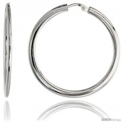 Sterling Silver Italian Flat Tube Hoop Earrings, 1 3/8 in (35 mm)