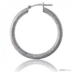 Sterling Silver Italian 3mm Tube Hoop Earrings Stardust finish, 1 1/4 in (31 mm)